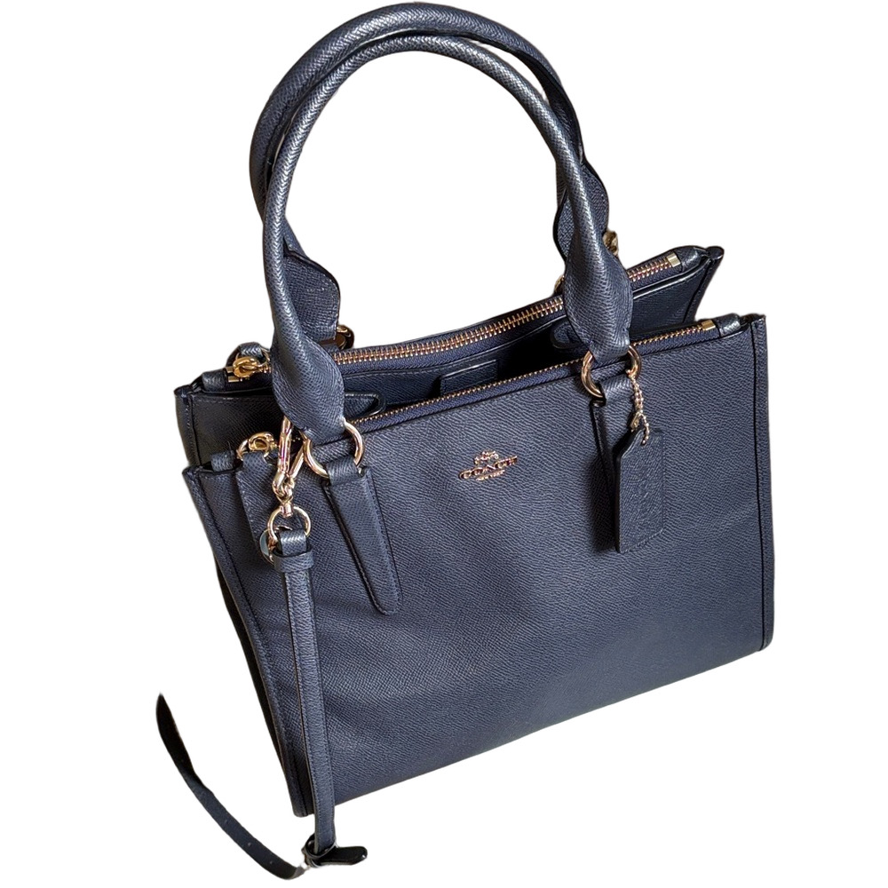 Coach Navy Pebbled Leather Carryall Handbag M 1602